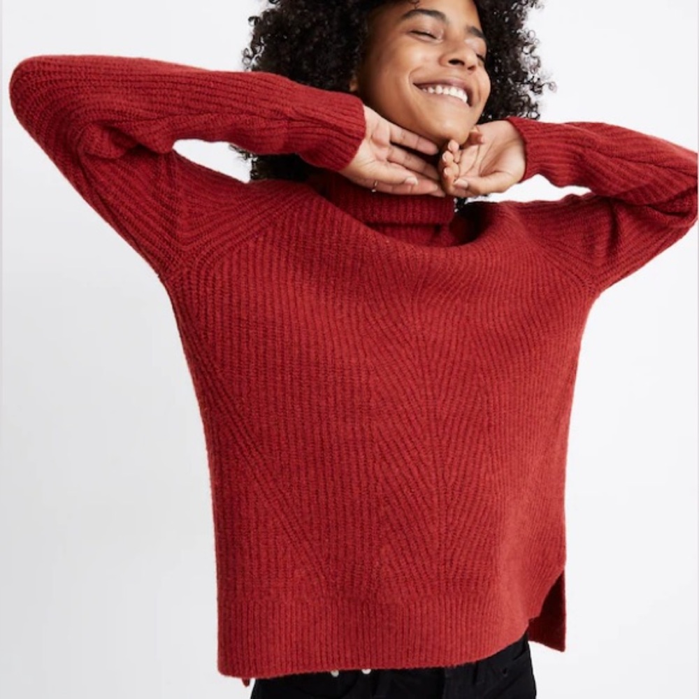 Madewell Mercer Turtleneck Sweater in Coziest Yarn Sz L Heather Ruby